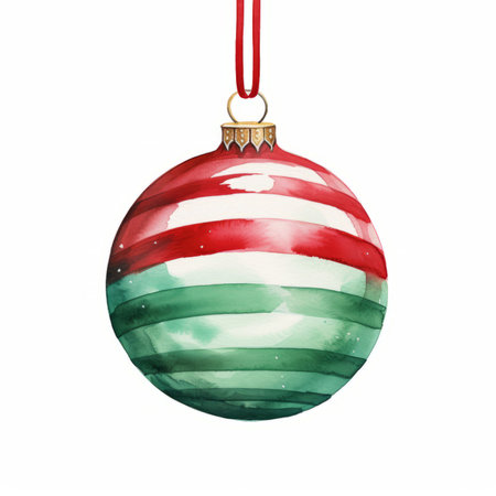 Watercolor Christmas ball isolated on white background. Hand drawn illustration.の素材