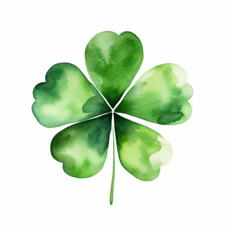 Watercolor green clover leaf isolated on white background. St. Patrick's Day symbol.の素材