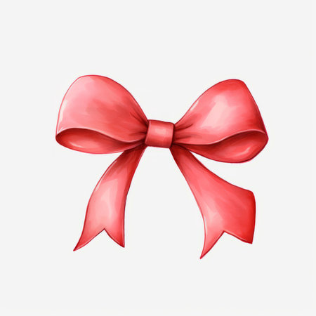 Red bow isolated on white background. Realistic watercolor vector illustration.の素材