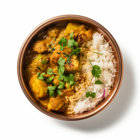 Chicken tikka masala curry with basmati rice in a bowl, selective focusの素材