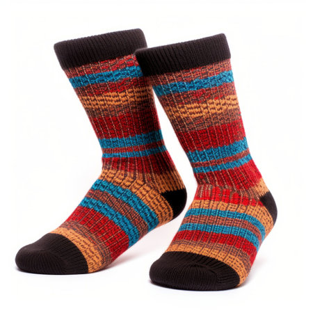 Pair of socks for clothing isolated on white background. Colorful socks.の素材