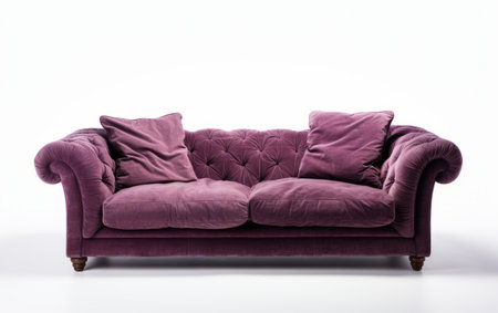 Purple sofa with pillows on white background. 3d renderingの素材