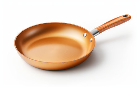 3d rendering of a copper frying pan isolated on white background.の素材