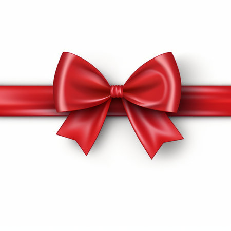 Red satin ribbon with bow isolated on white background. Vector illustration.の素材