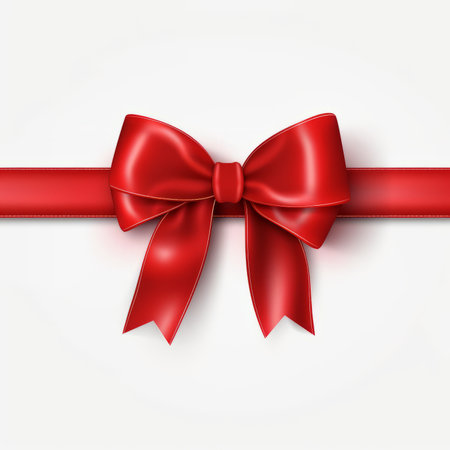 Red satin ribbon with bow isolated on white background. Vector illustration.の素材
