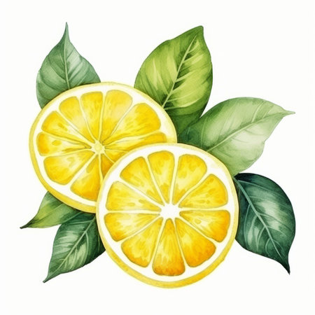 Watercolor illustration of lemon. Hand drawn citrus fruit isolated on white background.の素材