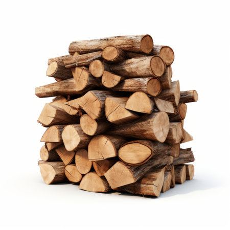 Pile of firewood isolated on white background. 3d illustrationの素材