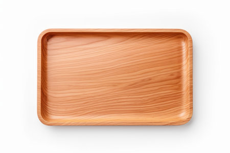 Wooden plate isolated on white background. top view 3d illustrationの素材