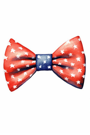 Watercolor illustration of a bow tie in the colors of the American flagの素材