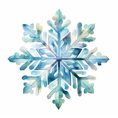 Watercolor snowflake isolated on white background. Hand drawn illustration.の素材