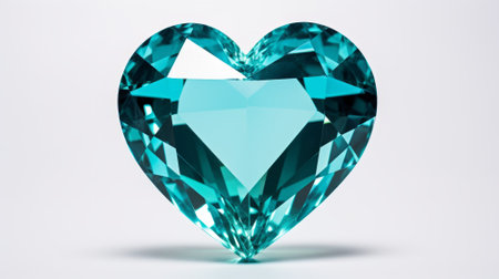 Blue diamond in heart shape on white background. 3D illustration.の素材