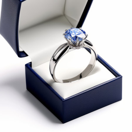 Wedding ring in a gift box on a white background.の素材