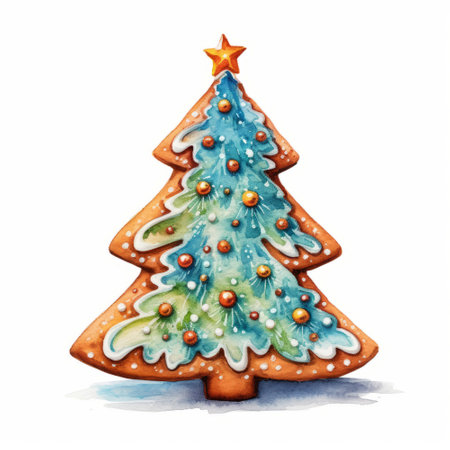 Watercolor Christmas tree isolated on white background. Hand drawn illustration.の素材