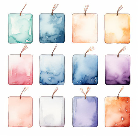 Set of watercolor gift tags and labels isolated on white background.の素材