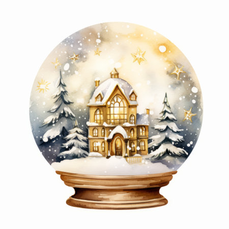 Watercolor illustration of a snow globe with a christmas house.の素材