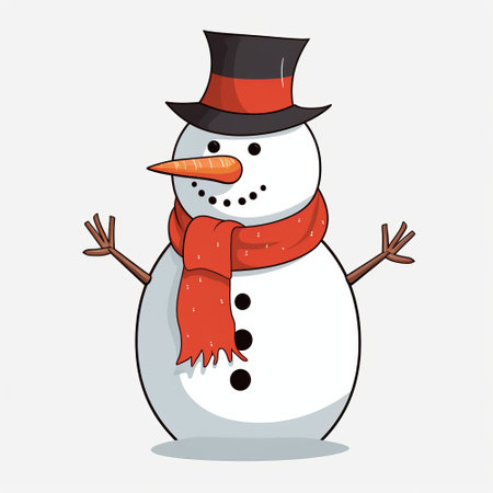 Snowman with red scarf, hat and hat. Vector illustration.の素材