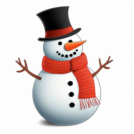 Snowman with hat and scarf isolated on white background. Vector illustration.の素材