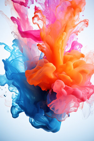 Abstract paint splash isolated on white background. Colorful ink in water.の素材