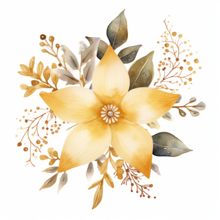Beautiful vector image with nice watercolor flowers and leaves on white backgroundの素材