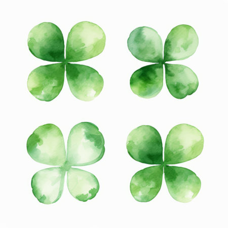 Watercolor four leaf clover set isolated on white background. Vector illustration.の素材
