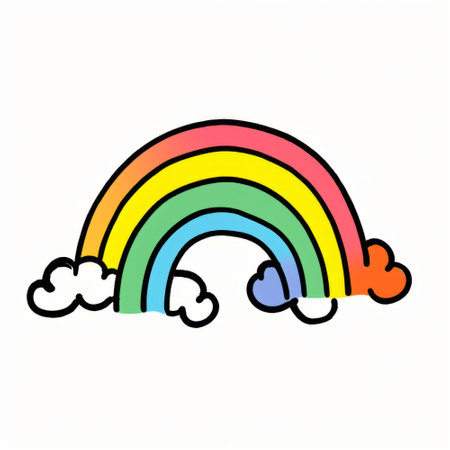 Rainbow and clouds. Hand drawn vector illustration in doodle style.の素材