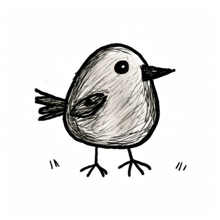 Illustration of a little bird on a white background. Drawing by hand.の素材