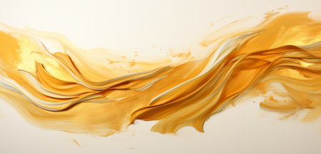 Liquid gold paint splashing on white background. 3d rendered illustrationの素材