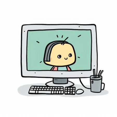 Computer screen with cute cartoon character. Vector illustration. Eps 10.の素材