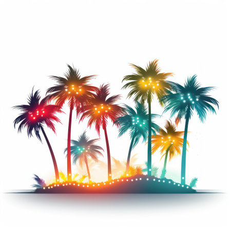 Palm trees with lights on a white background. Vector illustration.の素材