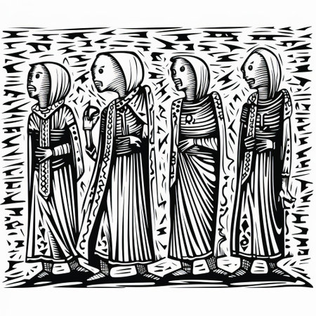 Sketch of a group of Egyptian women. Vector illustration.の素材