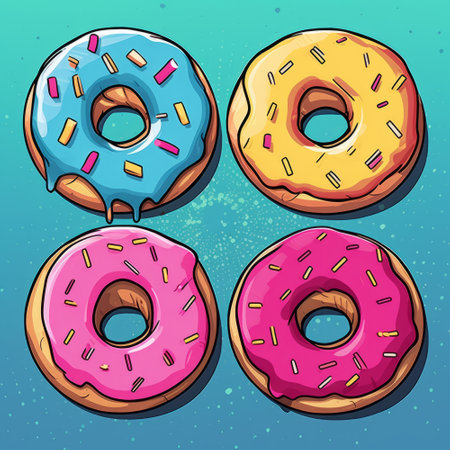 Set of colorful donuts with glaze and sprinkles. Vector illustration.の素材