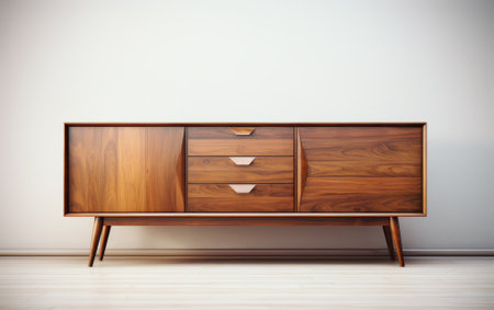 Wooden chest of drawers in a room. 3d renderingの素材