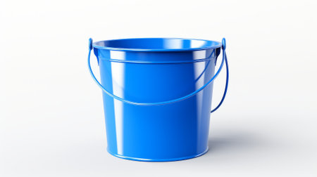 Blue bucket on a white background. 3d rendering. Computer digital drawing.の素材