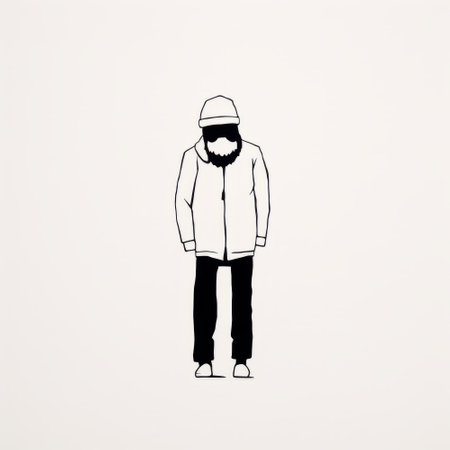 Man in winter clothes. Vector illustration in black on white background.の素材