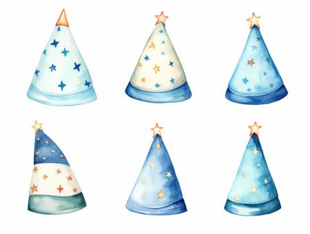 Watercolor Christmas trees with stars. Hand drawn illustration isolated on white backgroundの素材