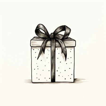 Hand drawn gift box with bow on white background. Vector illustration.の素材