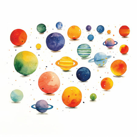 Watercolor planets on a white background. Vector illustration for your designの素材