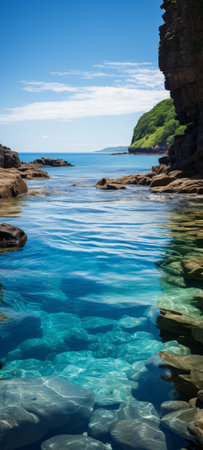 Beautiful seascape with rocky coastline and turquoise waterの素材