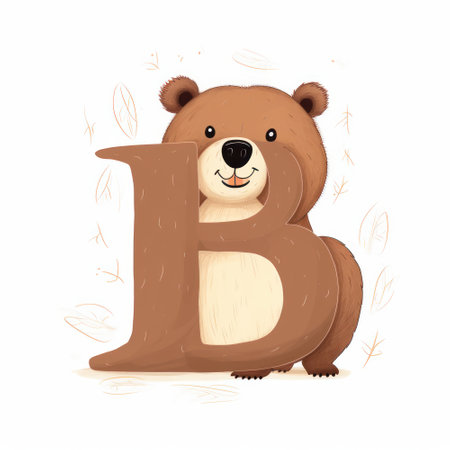 Cute cartoon bear with letter B. Vector illustration on white background.の素材