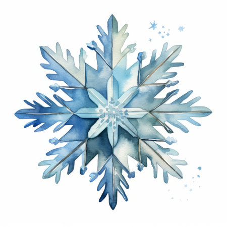 Watercolor snowflake isolated on white background. Hand drawn illustration.の素材