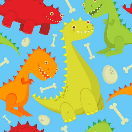 Colored dinosaurs seamless pattern vectorのイラスト素材