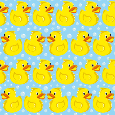 Rubber ducky with soap bubbles seamless vector patternのイラスト素材