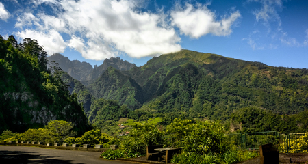 Lookout view of a mountain with rain forest on the island of Madeira, Portugalの写真素材