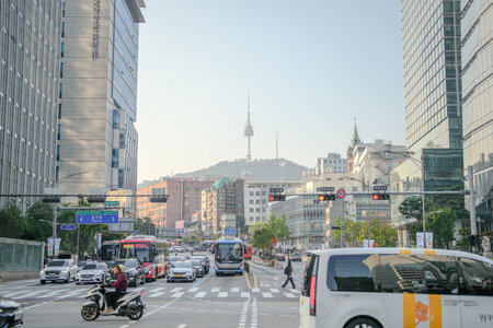 October 11, 2024. Jongno District, Seoul, Morning streetscape walking from South Korea to the downtown area of ââMyeong-dong.のeditorial素材