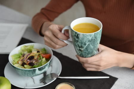 salad and teaの写真素材