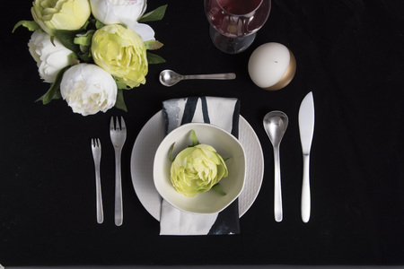 Tableware in dark backgroundの写真素材