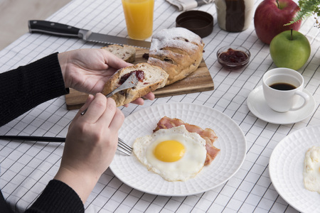 breakfast on the tableの写真素材