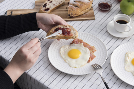 breakfast on the tableの写真素材