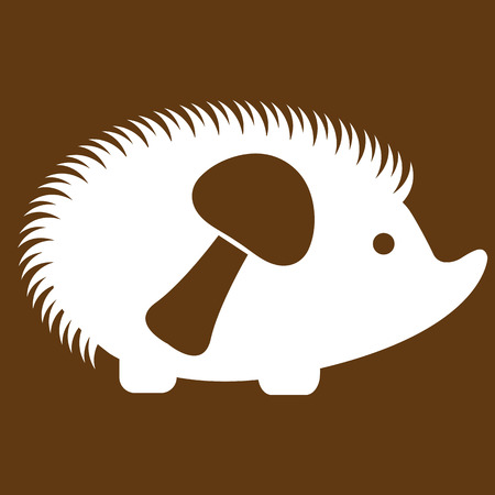 Vector illustration of hedgehog with mushroom  on brown backgroundのイラスト素材