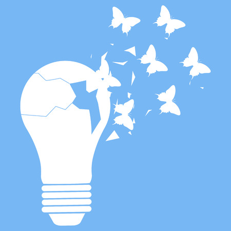 Vector illustration of light bulb with butterfly on blue backgroundのイラスト素材